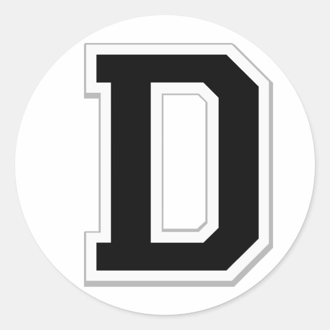 Zeichnen Sie den Anfangsbuchstaben D in schwarzen  Runder Aufkleber (Vorderseite)