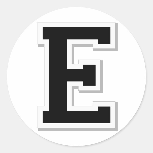 Zeichnen Sie den Anfangsbuchstaben E in schwarzen  Runder Aufkleber (Vorderseite)
