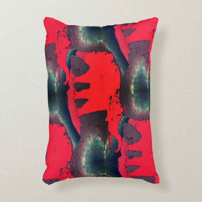 zeichnend abstrakter roter Elefant, sehr rustikale Dekokissen (Vorderseite(Vertikal))