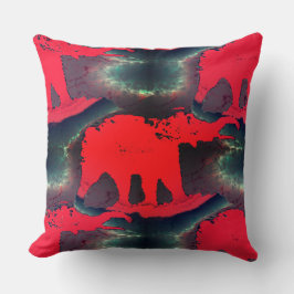 zeichnend abstrakter roter Elefant, sehr rustikale Kissen