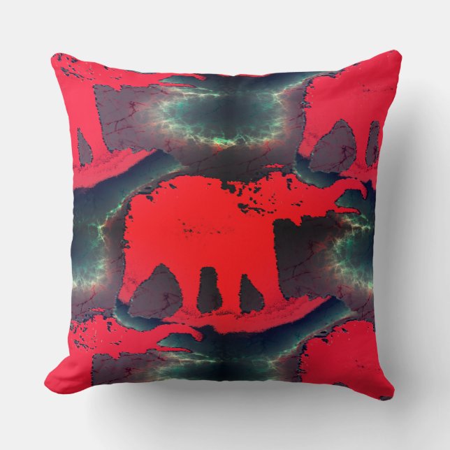 zeichnend abstrakter roter Elefant, sehr rustikale Kissen (Vorderseite)