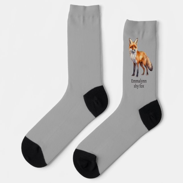 Zeichnend Aquarellroter Fox, Text auf Grau Socken (Linkes Detail)