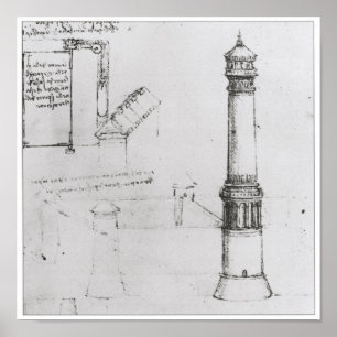 Zeichnend Architektur, Turm, Leonardo da Vinci Poster