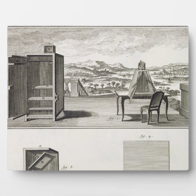 Zeichnend Beihilfen: eine einfache Holzkamera und  Fotoplatte (Vorderseite)