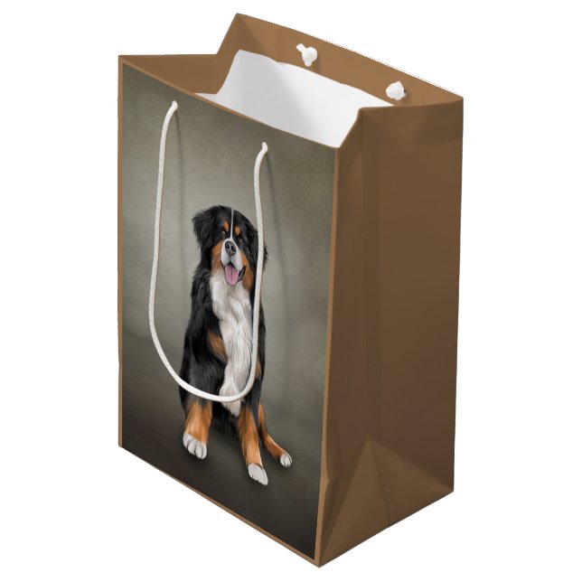 Zeichnend Berner Hund Mittlere Geschenktüte (Vorderseite Schrägansicht)