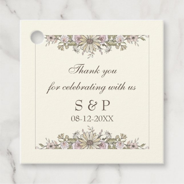 Zeichnend Blume Elfenbeinhochzeit Geschenkanhänger (Vorderseite)