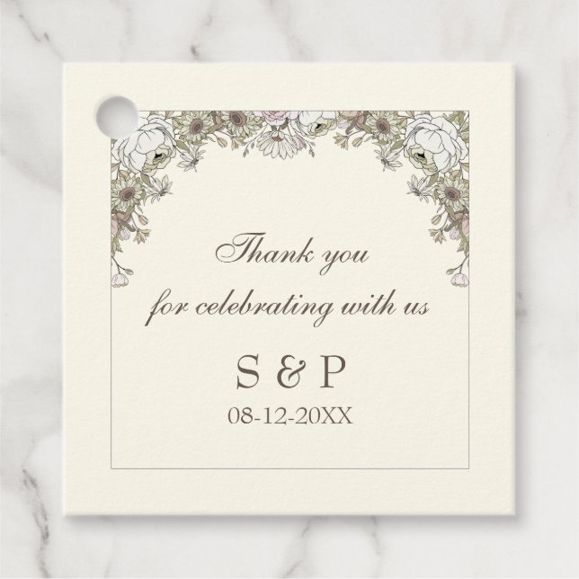 Zeichnend Blume Elfenbeinhochzeit Geschenkanhänger (Vorderseite)