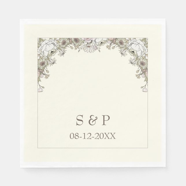 Zeichnend Blume Elfenbeinhochzeit Serviette (Vorderseite)