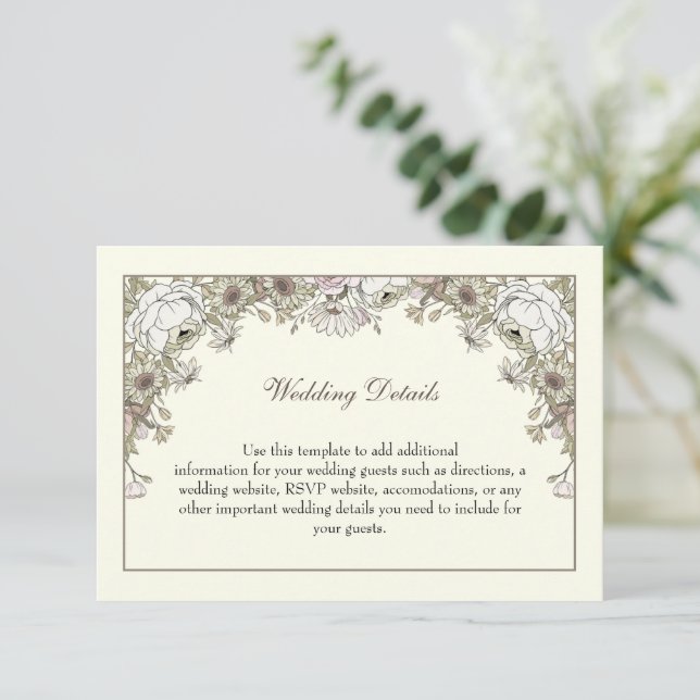 Zeichnend Blume Elfenbeinromantik Begleitkarte (Stehend Vorderseite)