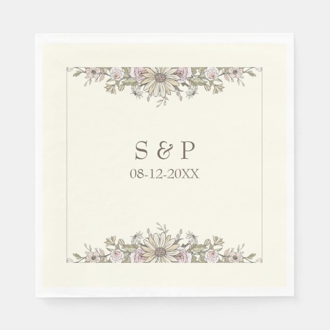 Zeichnend Blume Elfenbeinromantik Serviette (Vorderseite)