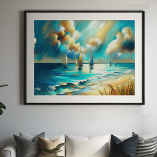 Zeichnend Boote Wasser IV Poster