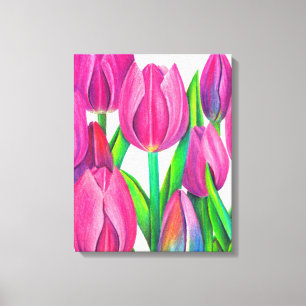 Zeichnend botanische Pink Tulips Leinwanddruck