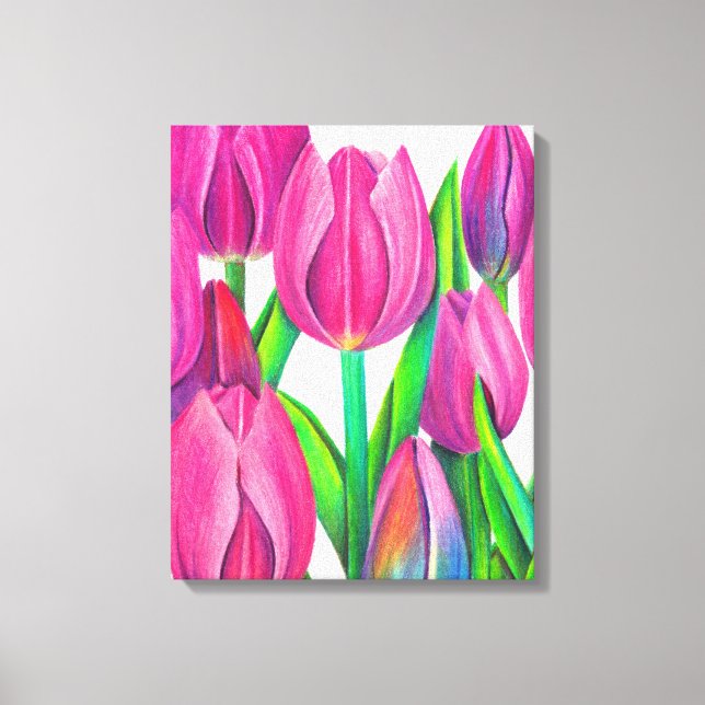 Zeichnend botanische Pink Tulips Leinwanddruck (Vorderseite)