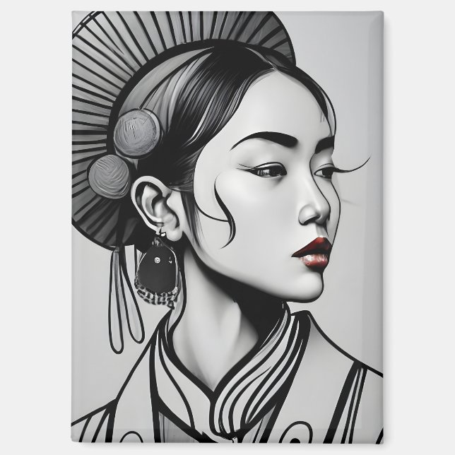 zeichnend chinesische Mädchen Magnet (Vorderseite)