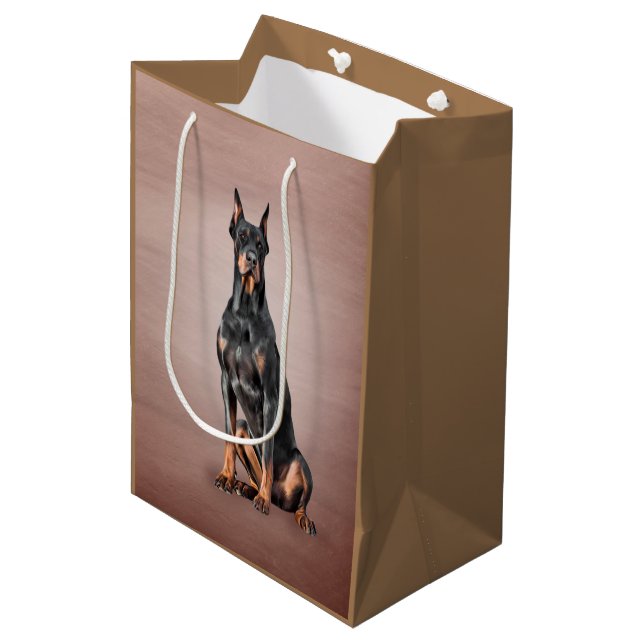 Zeichnend Doberman-Hund Mittlere Geschenktüte (Vorderseite Schrägansicht)