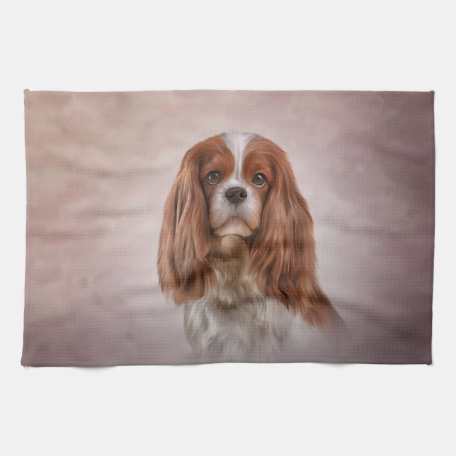 Zeichnend Dog Cavalier King Charles Spaniel Geschirrtuch (Horizontal)