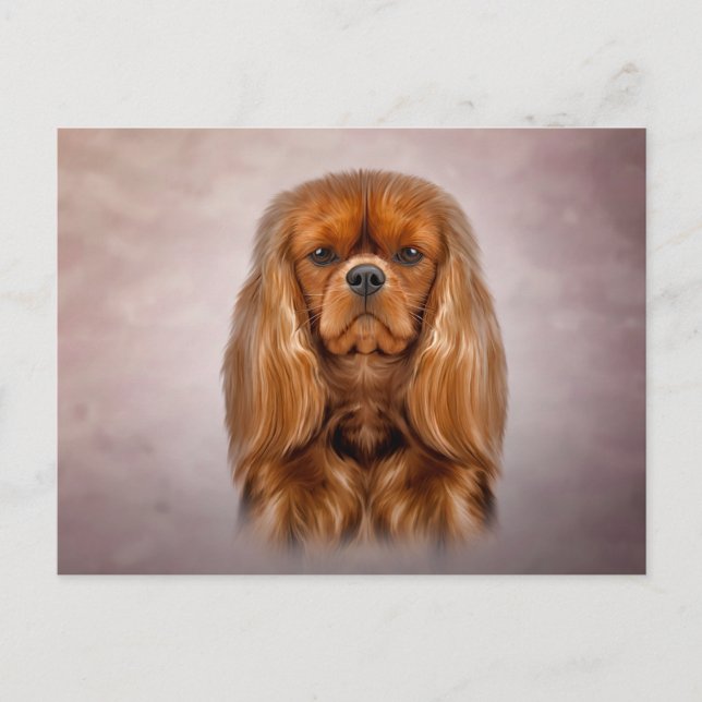 Zeichnend Dog Cavalier King Charles Spaniel Postkarte (Vorderseite)