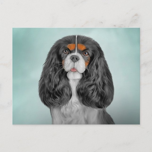 Zeichnend Dog Cavalier King Charles Spaniel Postkarte (Vorderseite)