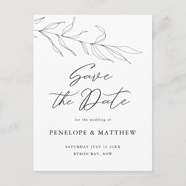 Zeichnend Foliage Leaf Save the Date Postkarte (Vorderseite)