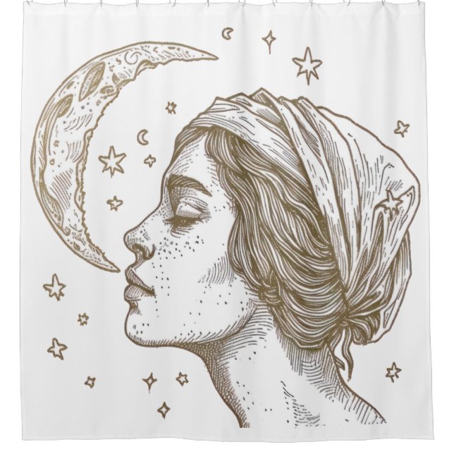 Zeichnend Frauen und Mond Duschvorhang (Vorderseite)