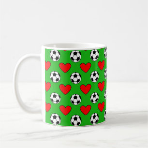 Zeichnend Fußballbälle und Rote Herzen Kaffeetasse
