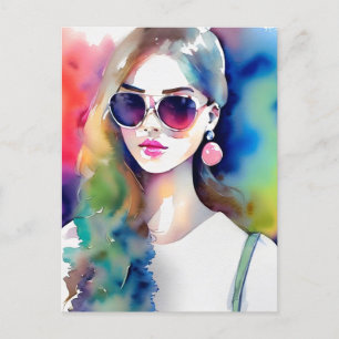 Zeichnend Girl Illustration, Mode Girl, Frau Postkarte