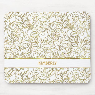 Zeichnend GoldfloralDamaskus, weißer Hintergrund Mousepad