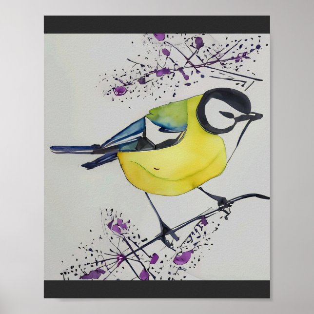 Zeichnend Great Tit Bird, handgezogener britischer Poster (Vorne)