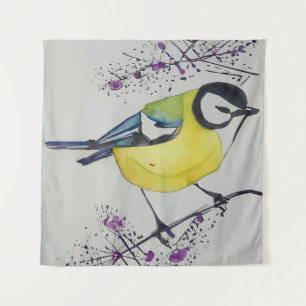 Zeichnend Great Tit Bird, handgezogener britischer Wandteppich