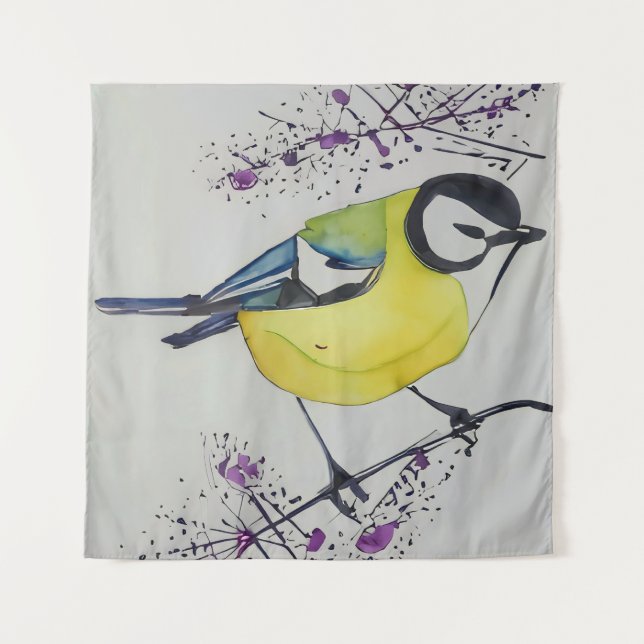 Zeichnend Great Tit Bird, handgezogener britischer Wandteppich (Vorderseite)