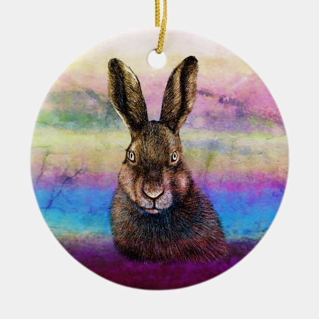 Zeichnend Hasen Keramik Ornament (Vorne)