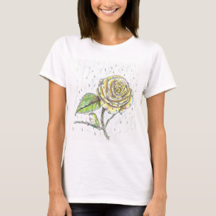 Zeichnend Hummingvogel und Rose im Regen T-Shirt