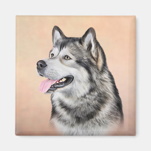Zeichnend Hund Alaskan Malamute 2 Magnet
