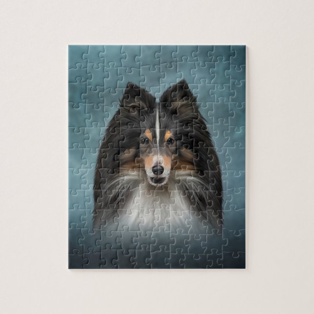 Zeichnend Hund Shetland Sheepdog, Sheltie Puzzle (Vertikal)