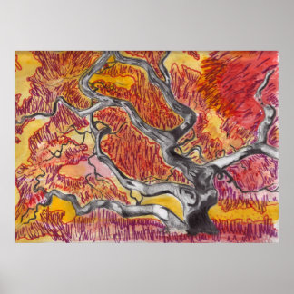 Zeichnend japanischer Ahornbaum Poster