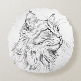 Zeichnend Katze Rundes Kissen