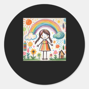 Zeichnend Kinder mit farbigem Chalk #4 Runder Aufkleber