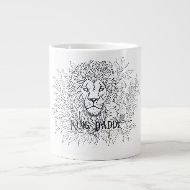 Zeichnend Löwe mit Blume König Daddy, Boho Vater Jumbo-Tasse (Vorderseite)
