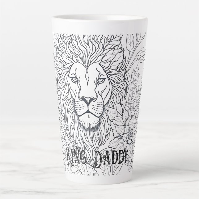 Zeichnend Löwe mit Blume König Daddy, Boho Vater Milchtasse (Vorderseite)