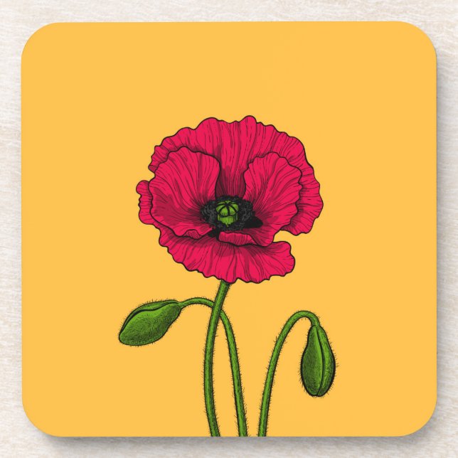Zeichnend Mohn Getränkeuntersetzer (Vorderseite)