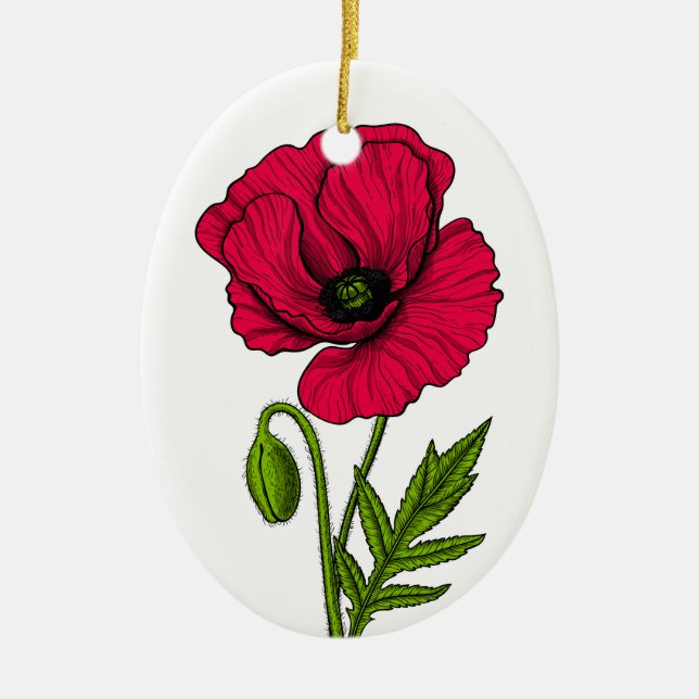 Zeichnend Mohn Keramik Ornament (Vorne)