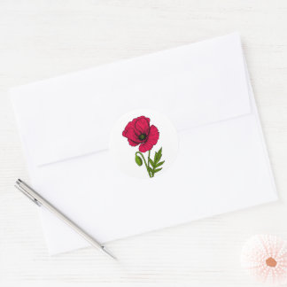 Zeichnend Mohn Runder Aufkleber