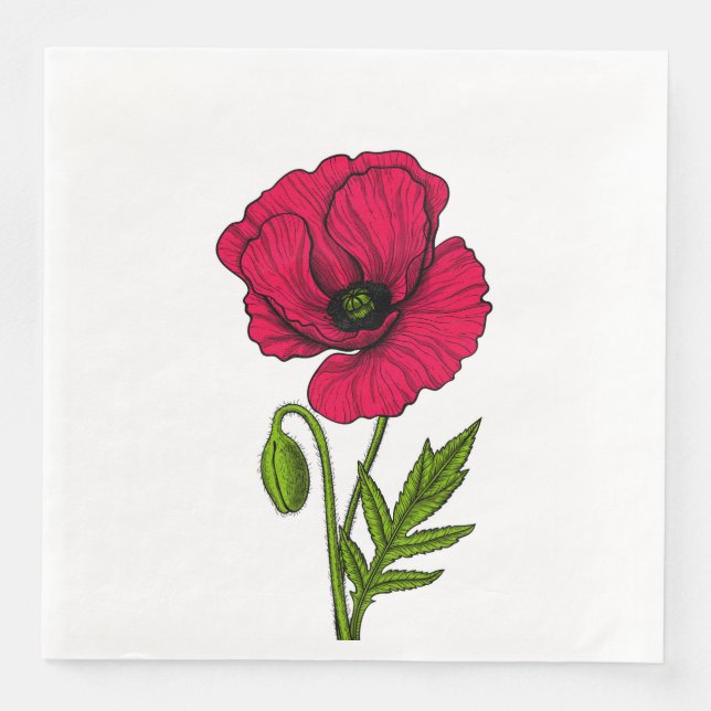 Zeichnend Mohn Serviette (Vorderseite)
