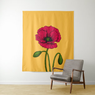 Zeichnend Mohn Wandteppich