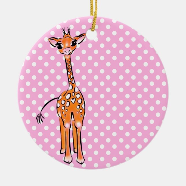 zeichnend niedliche Giraffe, Safaritier, Polka-Pun Keramik Ornament (Vorne)