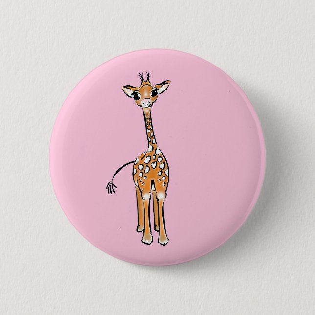 zeichnend niedliche Giraffe, Safaritiere Button (Vorderseite)