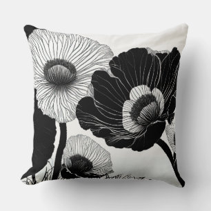 Zeichnend Poppies in Schwarz und Weiß Kissen