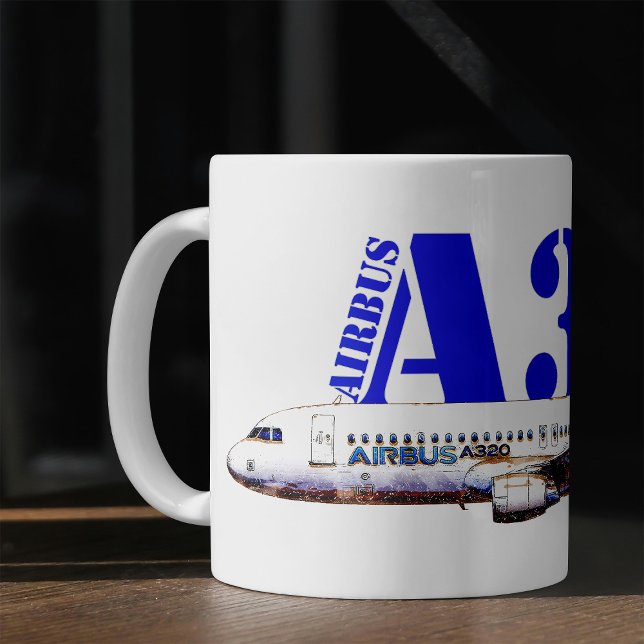 Zeichnend Profil des Flugzeugs A320 Kaffeetasse (Airbus A320 Aircraft Watercolor drawing Profile. Coffee Mug)