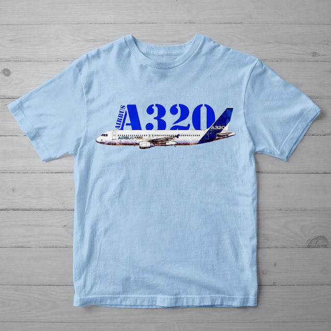 Zeichnend Profil des Flugzeugs A320 T-Shirt (Airbus A320 Aircraft Watercolor drawing Profile. Boy Basic Blue T-Shirt)