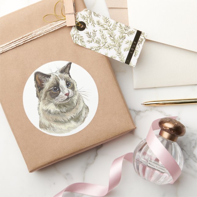Zeichnend Ragdoll-Katze Runder Aufkleber (Schenken)